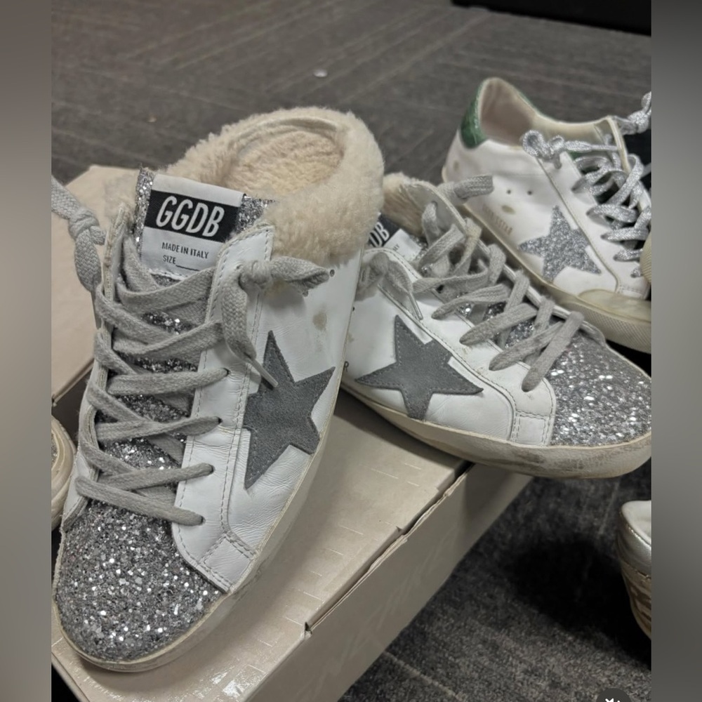 Golden Goose Sabots slide sneakers 38 with Sherpa and glitter fits 7/8